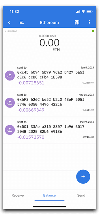 Account history shown in table view with basic transaction details